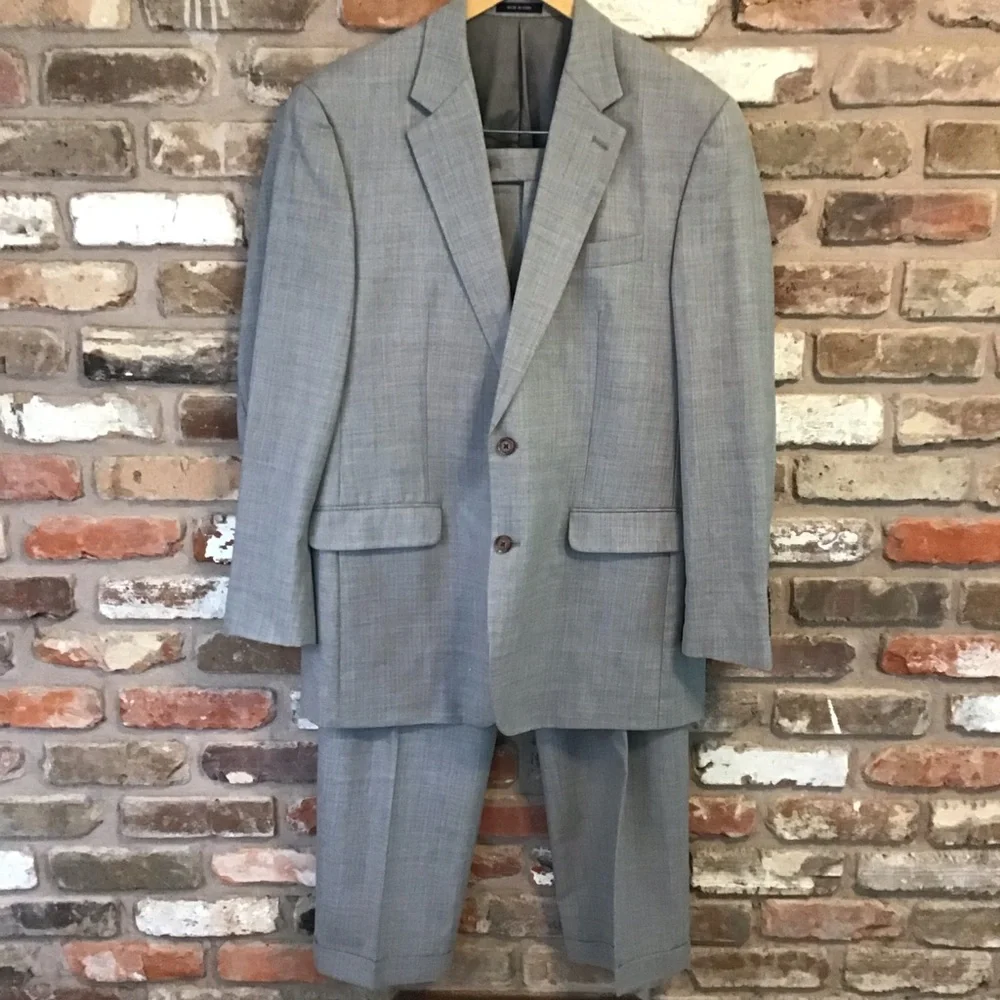 RALPH LAUREN Men's Gray Blue Pinstripe Tailored 2 PC Suit 42L